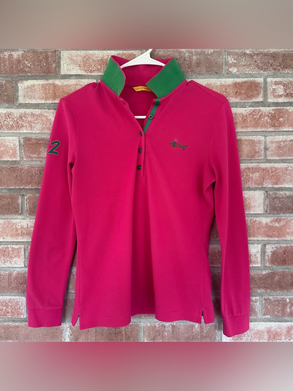 Louis Castel Long Sleeve Polo Shirt Women’s 95 Small Pink Dachshund Weiner Dog